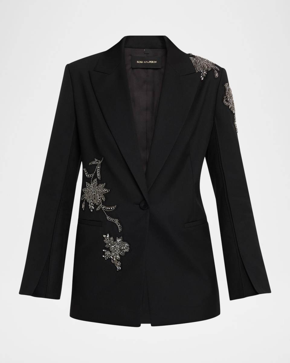 Lariz Single-Button Crystal Applique Jacket